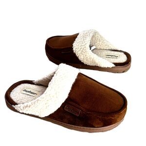 Dearfoams Slippers M Brown Faux Suede Sherpa Lining Shoes 9 9.5 10